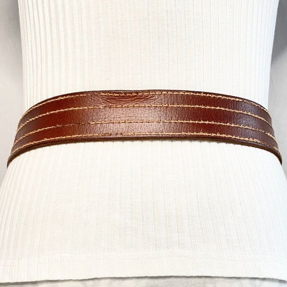 Lucky Brand Belt Mens 32 Medium Rugged Chestnut Brown Leather Contrast Stitch - Picture 4 of 15